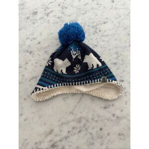 The North face winter Pom Pom infant hat 6-24 months w/ear flaps - blue polar be